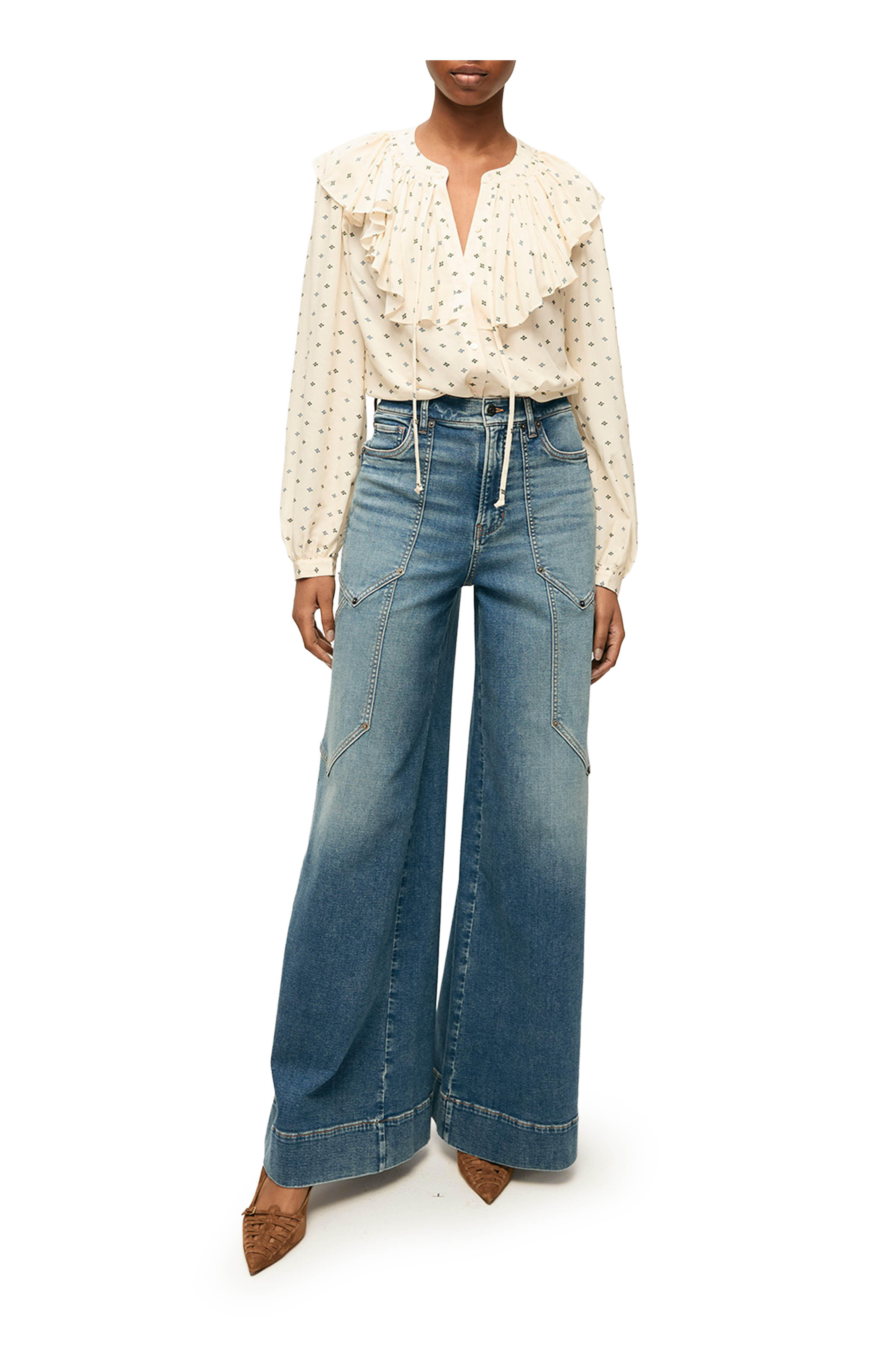 Veronica Beard - Gomez Ecru Multi Ruffle Top