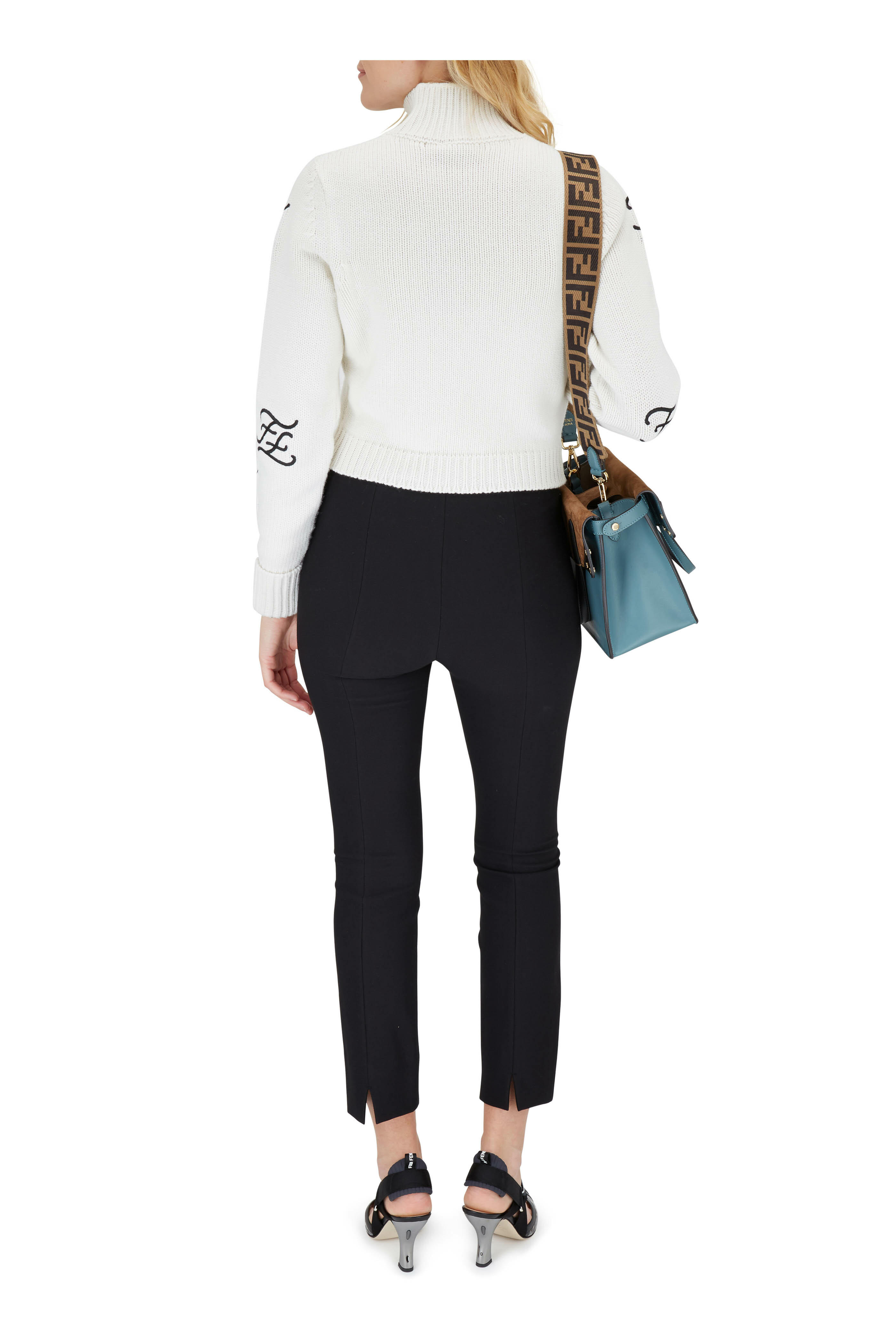 Fendi - White Karligraphy Embroidered Crop Sweater