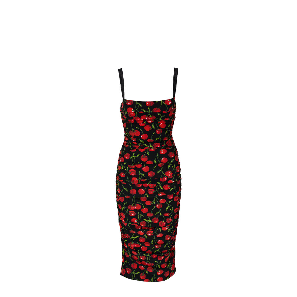 DOLCE&GABBANA チェリー柄 長袖 ジャジー ミディードレス uploading-1427731.jpg
