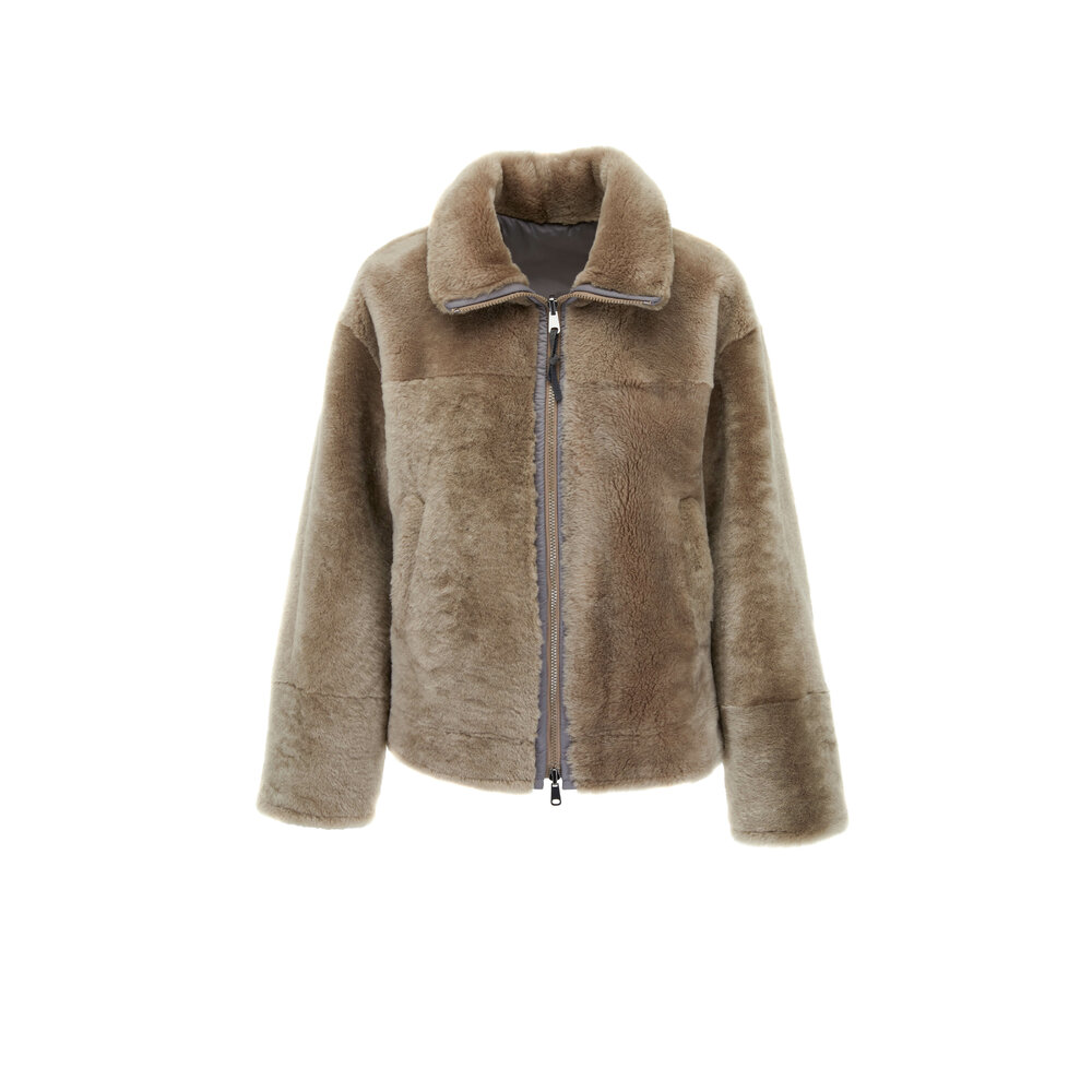 Brunello Cucinelli - Gray Shearling & Leather Reversible Jacket