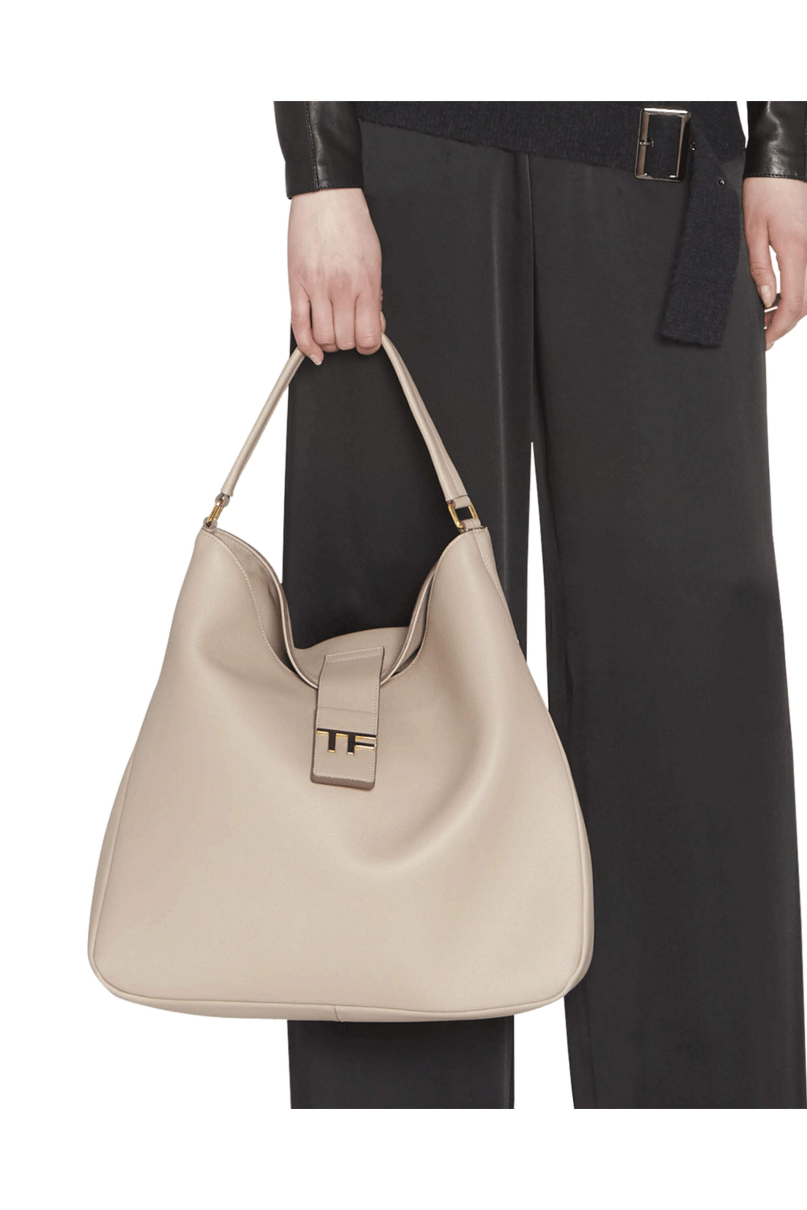 Tom Ford - Medium TF Grain Leather Hobo Bag Silk Taupe