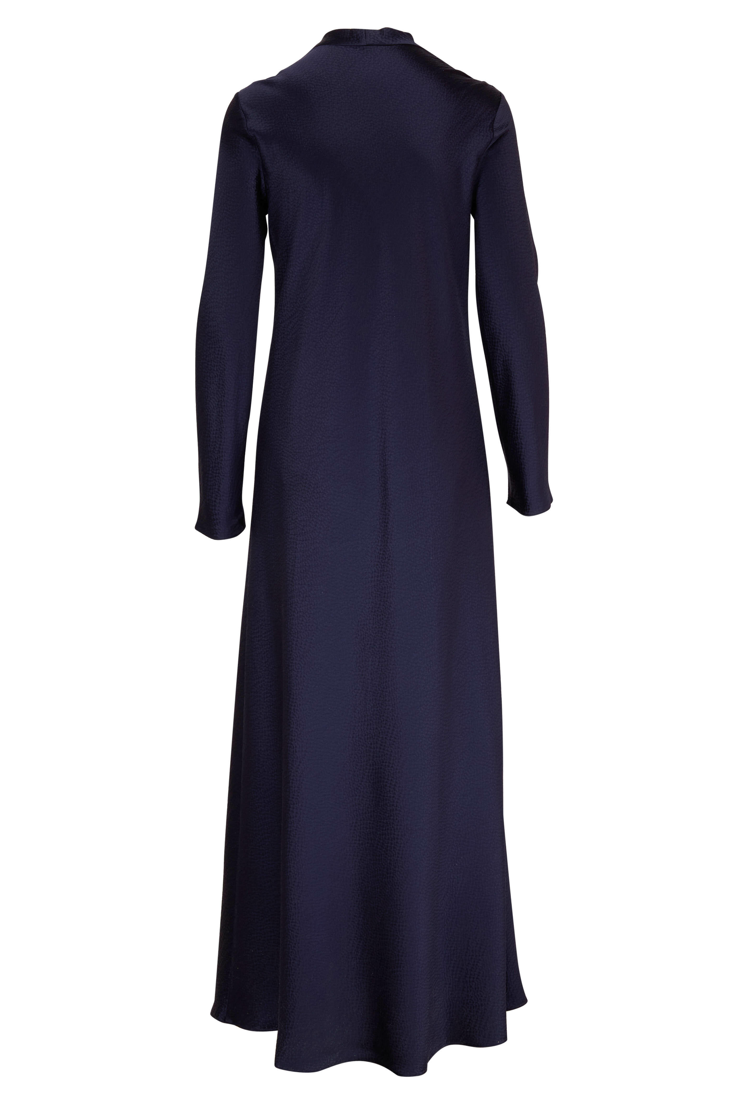Peter Cohen - Navy Hammered Silk Long Sleeve Cardigan Dress