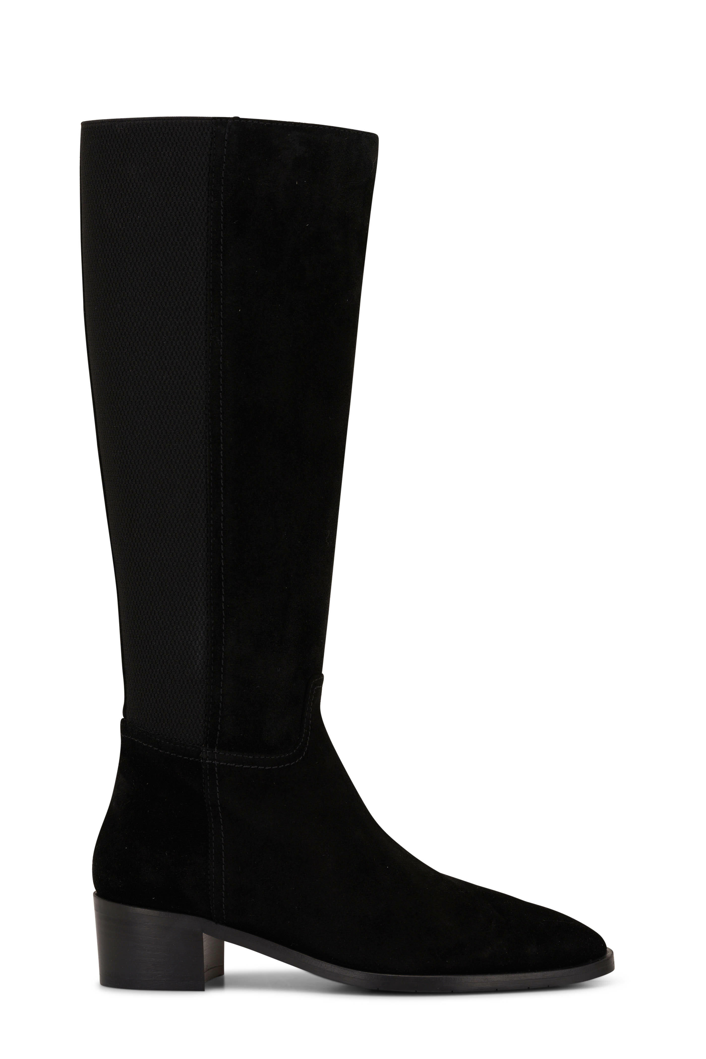 Aquatalia Ricarda Black Suede Elastic Panel Boot 45mm