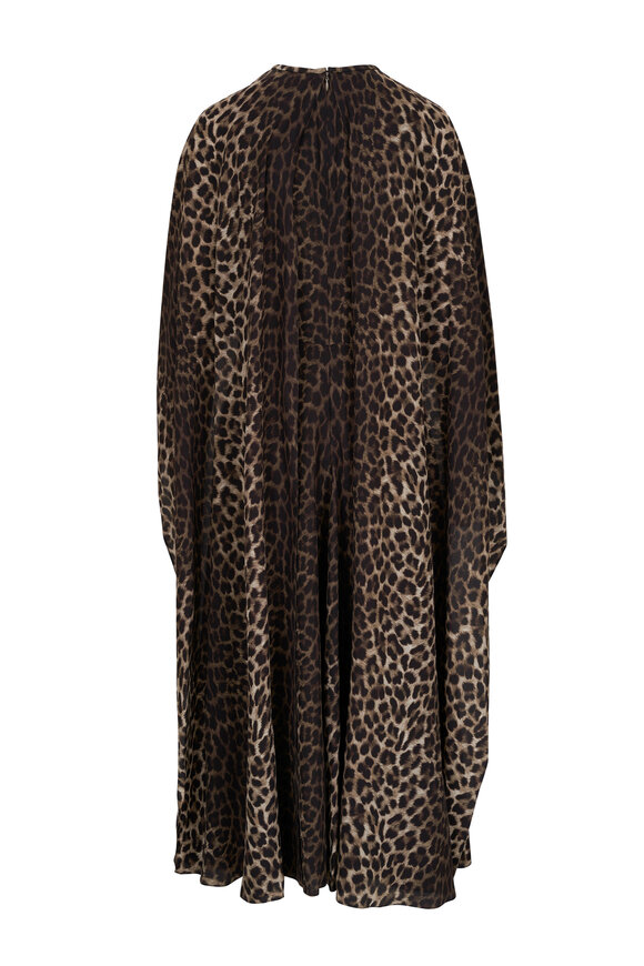 Michael Kors Collection - Mocha Multi Leopard Print Silk Midi Cape Dress 