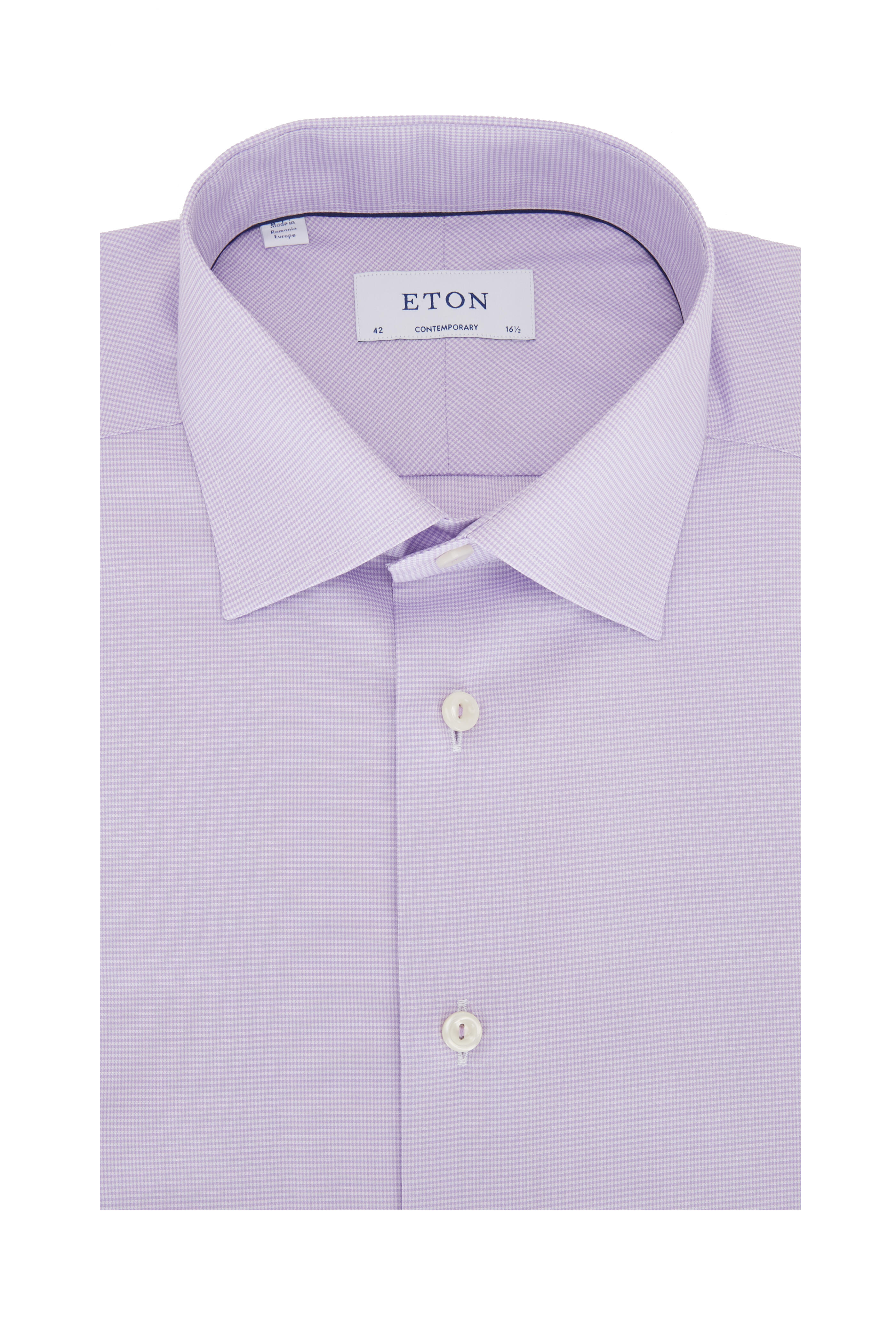 Eton - Lavender Houndstooth Contemporary Fit Dress Shirt Eton - Lavender Houndstooth Contemporary Fit Dress Shirt