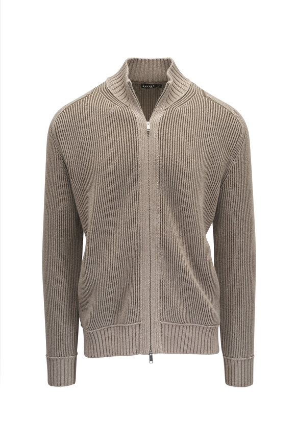 Zegna - Beige Cashmere Full Zip Sweater