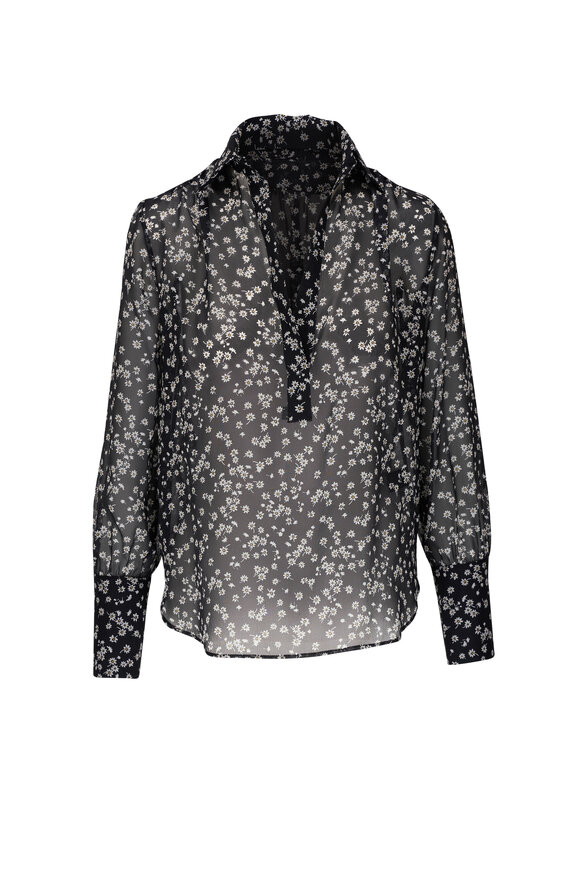 Nili Lotan - Colleen Black & Ivory Floral Silk Blouse