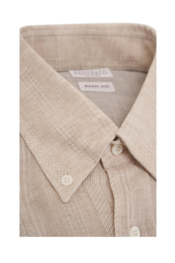 Brunello Cucinelli - Tonal Textured Tan Linen Sport Shirt