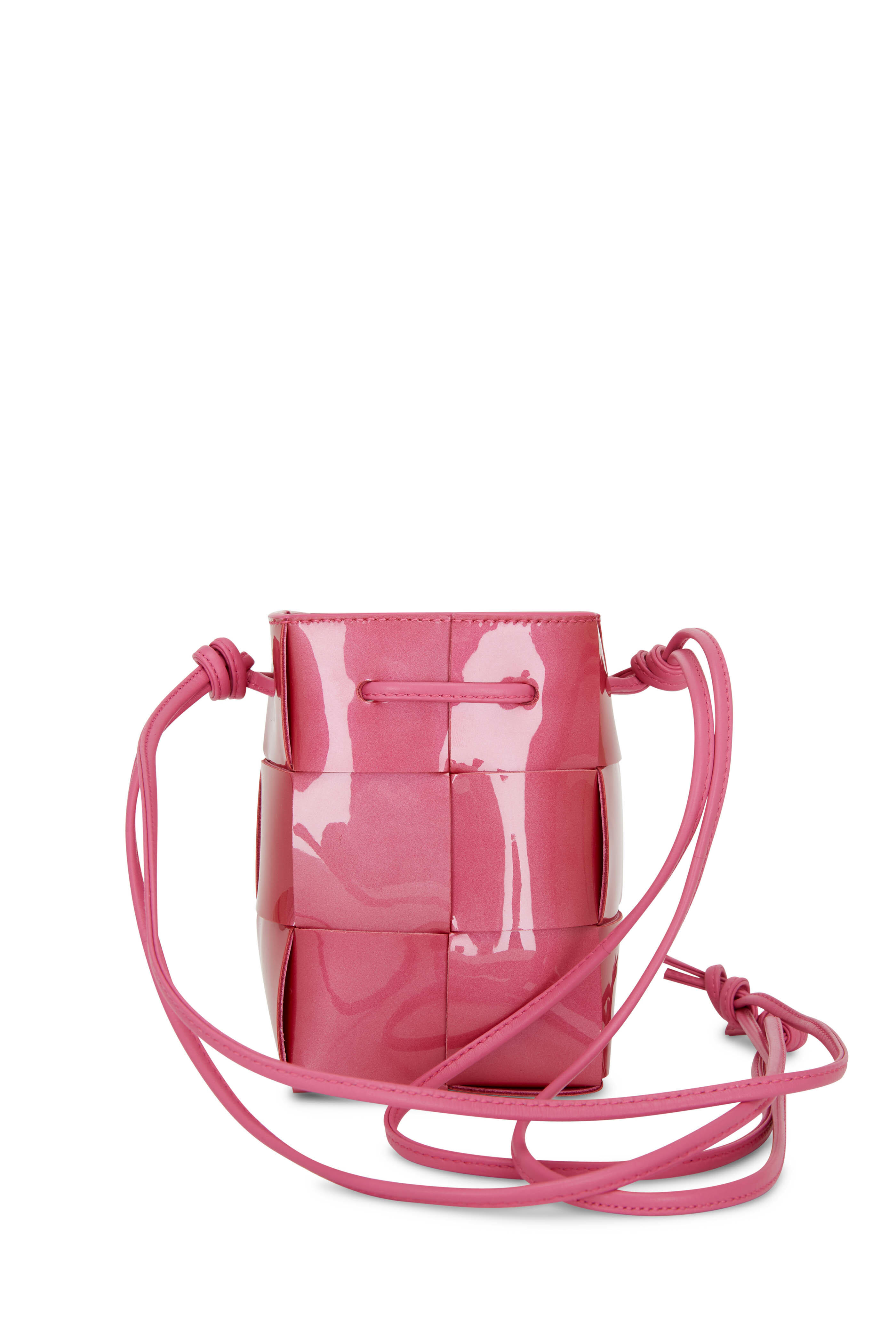 Bottega Veneta Pink Woven Patent Leather Mini Bucket Bag