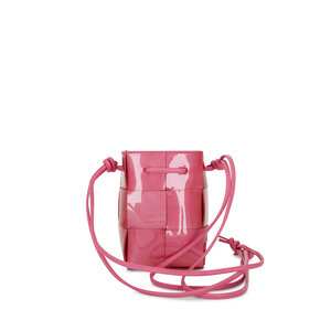 Bottega Veneta - Pink Woven Patent Leather Mini Bucket Bag