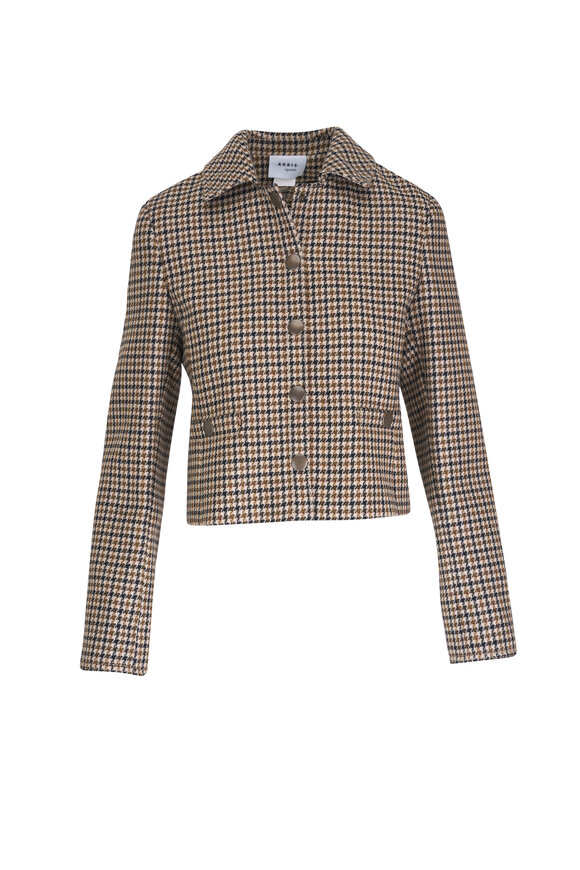 Akris Punto Brown Shetland Tweed Houndstooth Crop Jacket