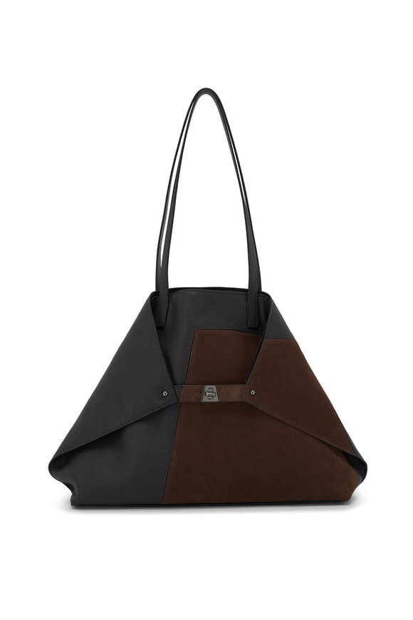 Akris Medium Ai Mocca Suede Patch Leather Tote