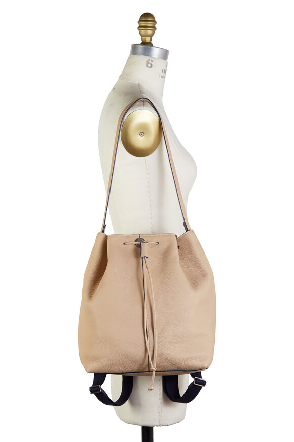 The Row - Beige Grain Leather Small Bucket Backpack