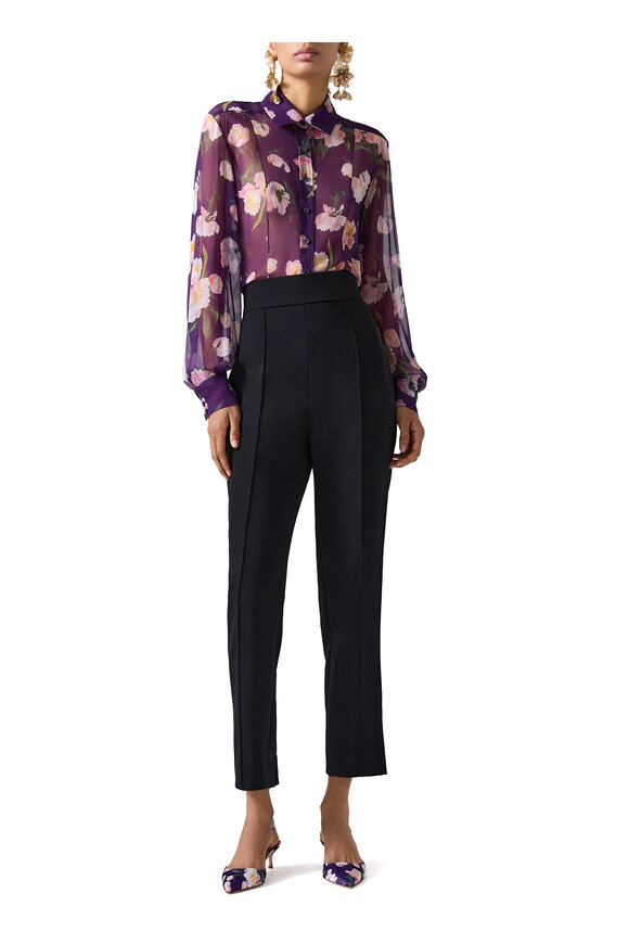 Carolina Herrera - Fig Multicolor Floral Print Silk Blouse