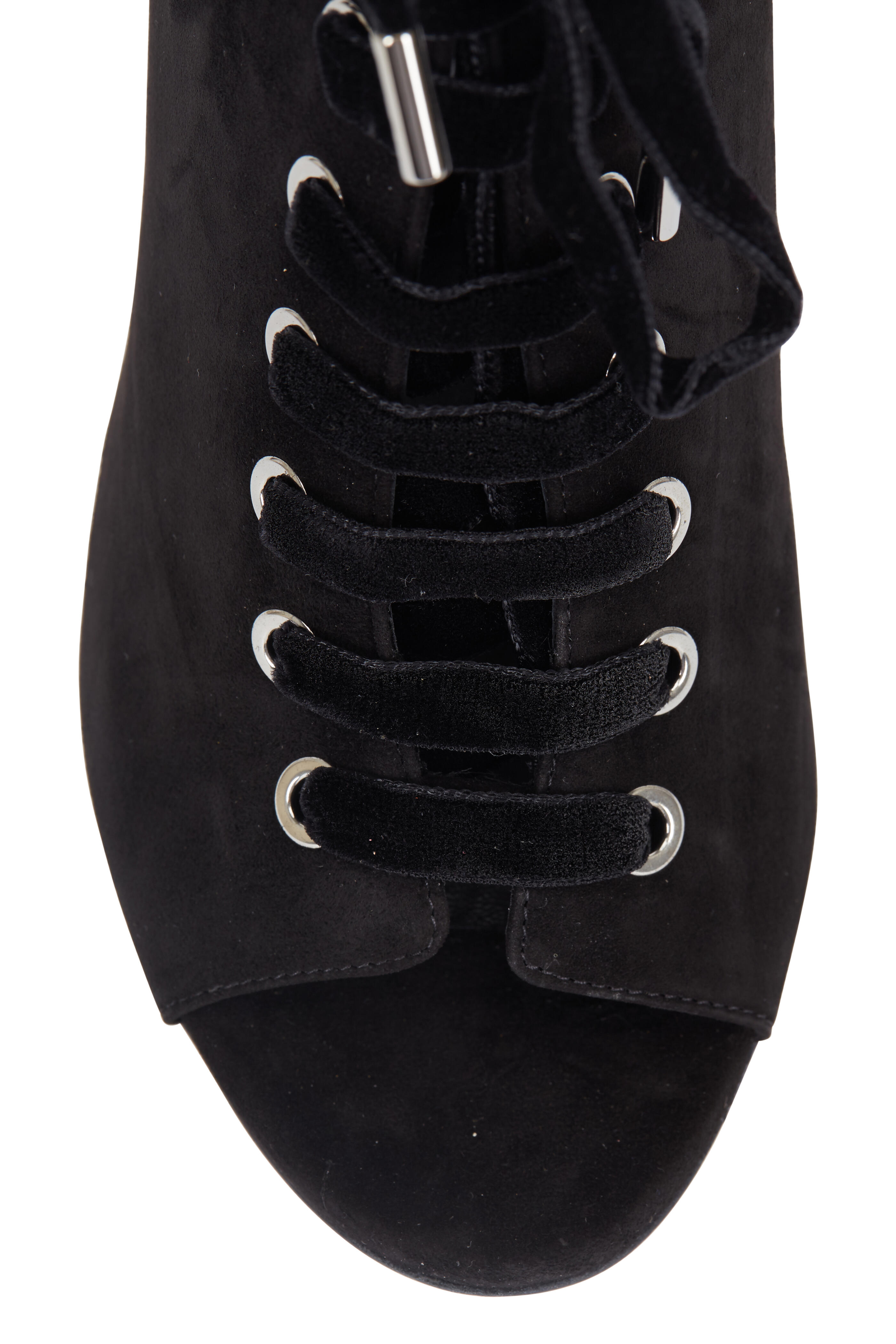 Jimmy Choo - Mavy Black Suede Lace-Up Open Toe Bootie, 100mm