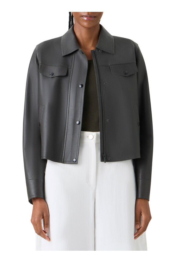 Akris Punto Olive Motorbike Pin Dot Leather Jacket - view 2