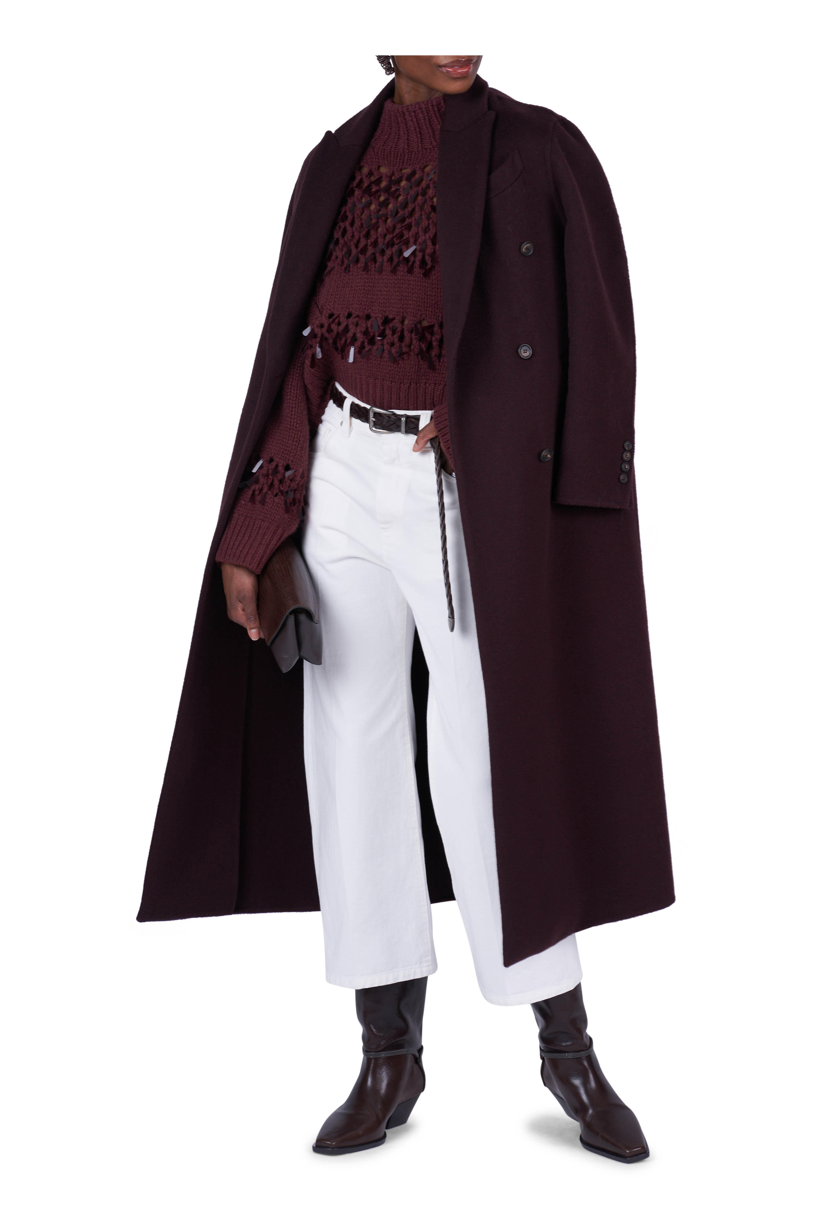 Brunello Cucinelli - Burgundy Cashmere Drop Paillette Knit Sweater