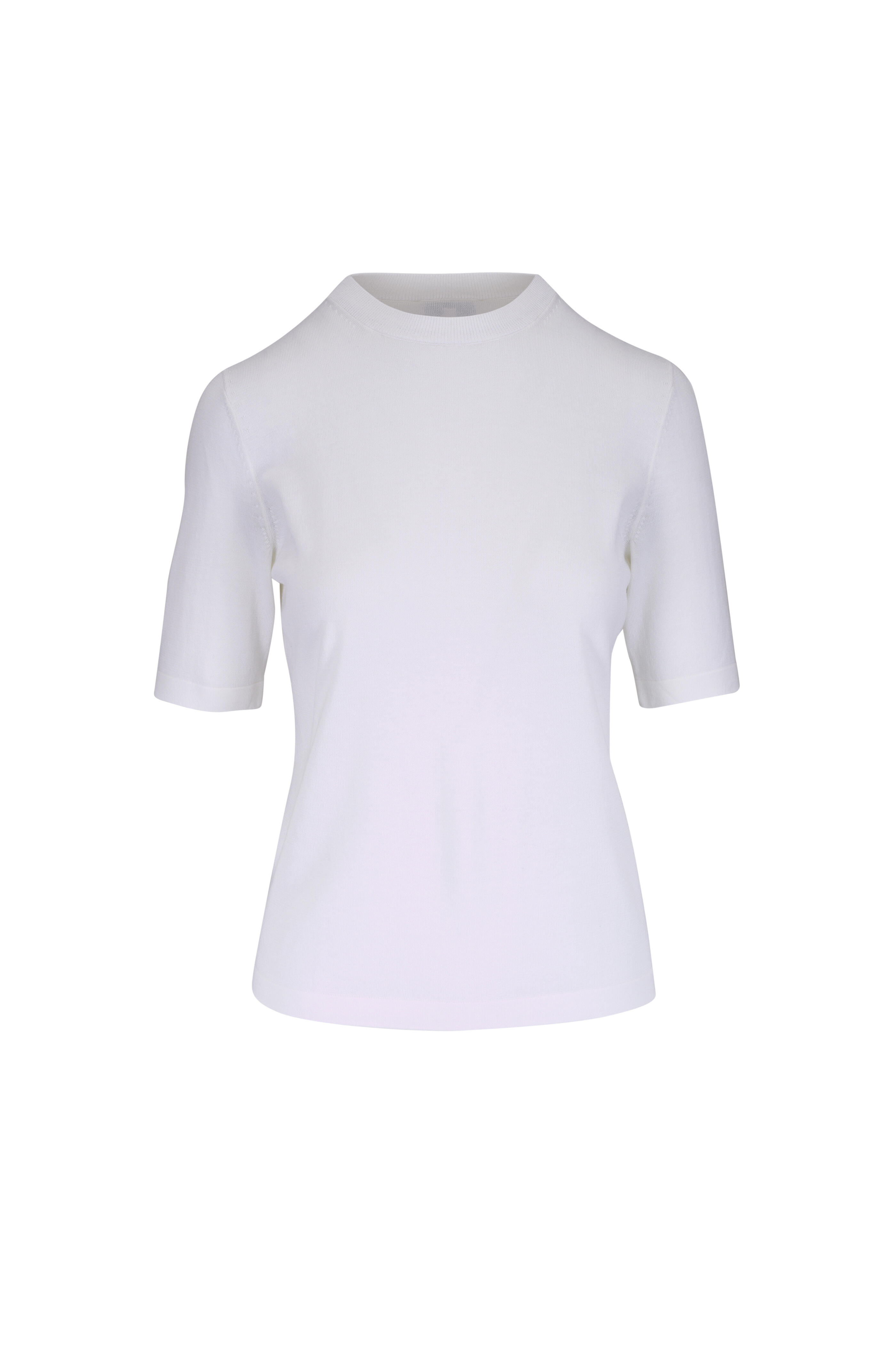 Lafayette 148 New York - Off White Cotton & Silk Crewneck Knit Top