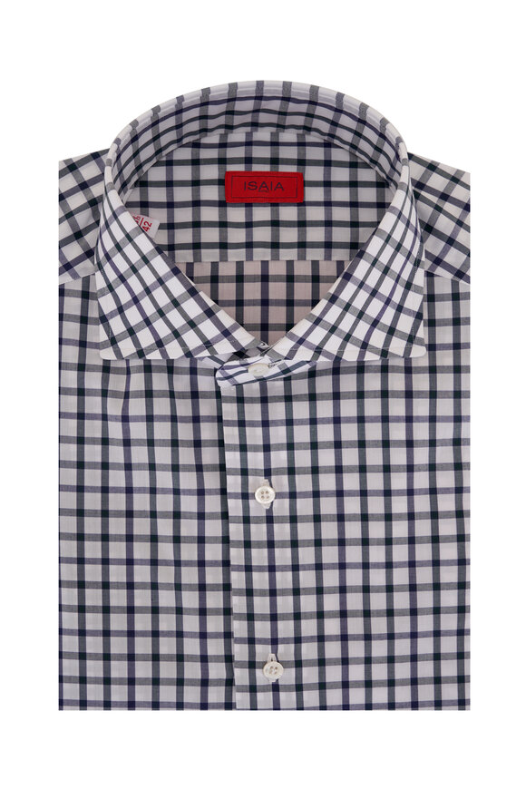 Isaia - Green & Navy Check Cotton Dress Shirt