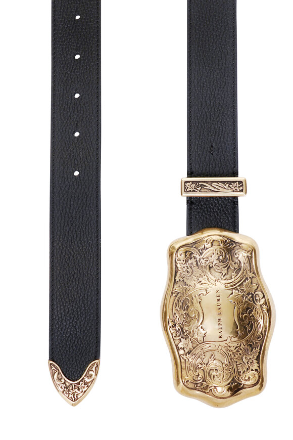 Ralph Lauren Tooled-Buckle Black Pebbled Calfskin Belt - view 2