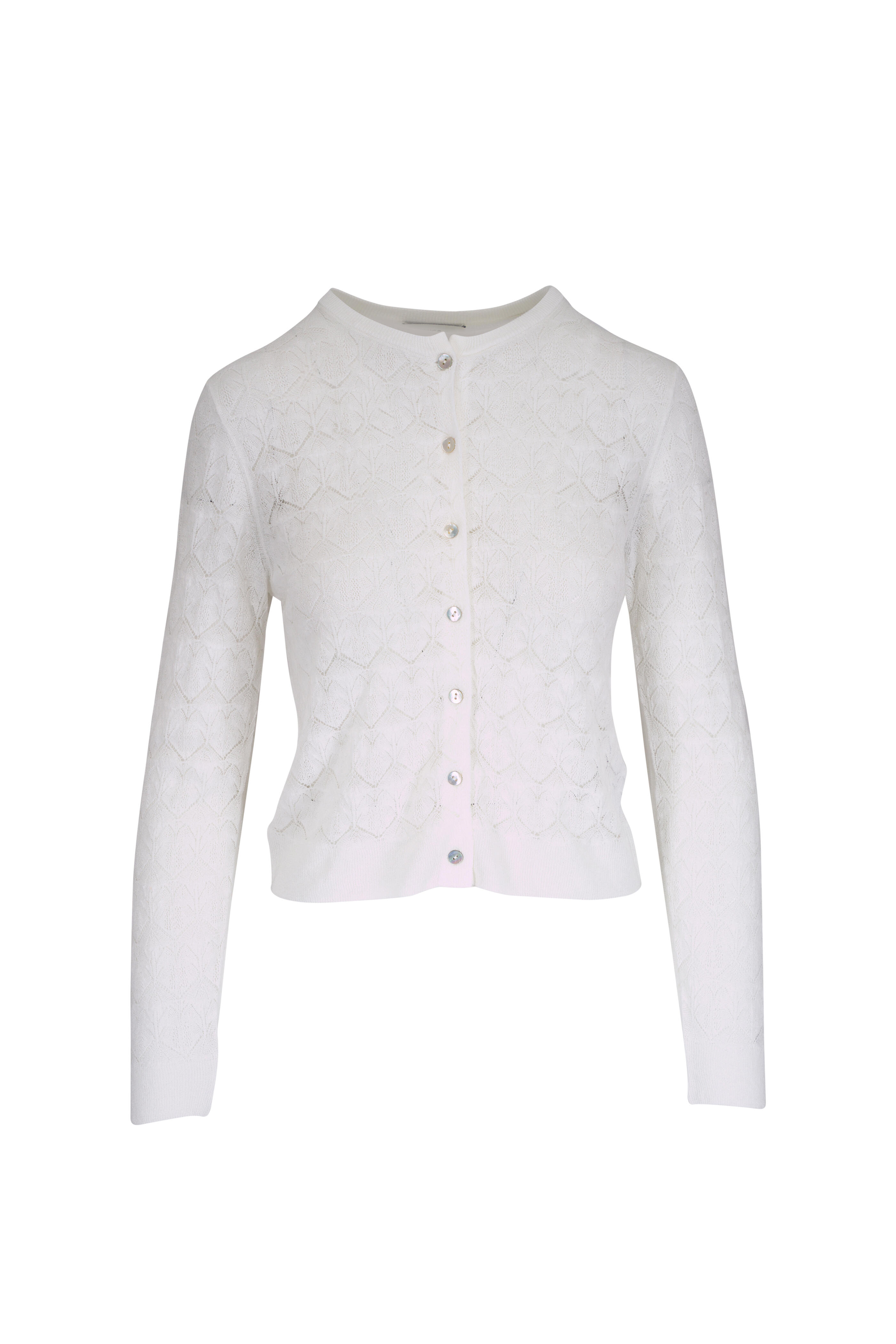 Vince - Lace Stitch Optic White Cotton Cardigan | Mitchell