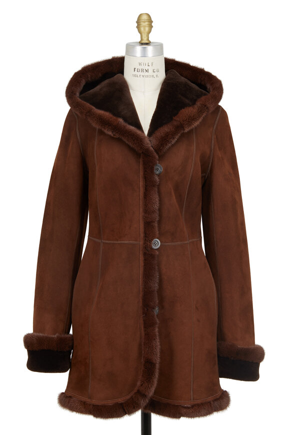 Viktoria Stass - Mocha Shearling & Mink Fur Hooded Coat