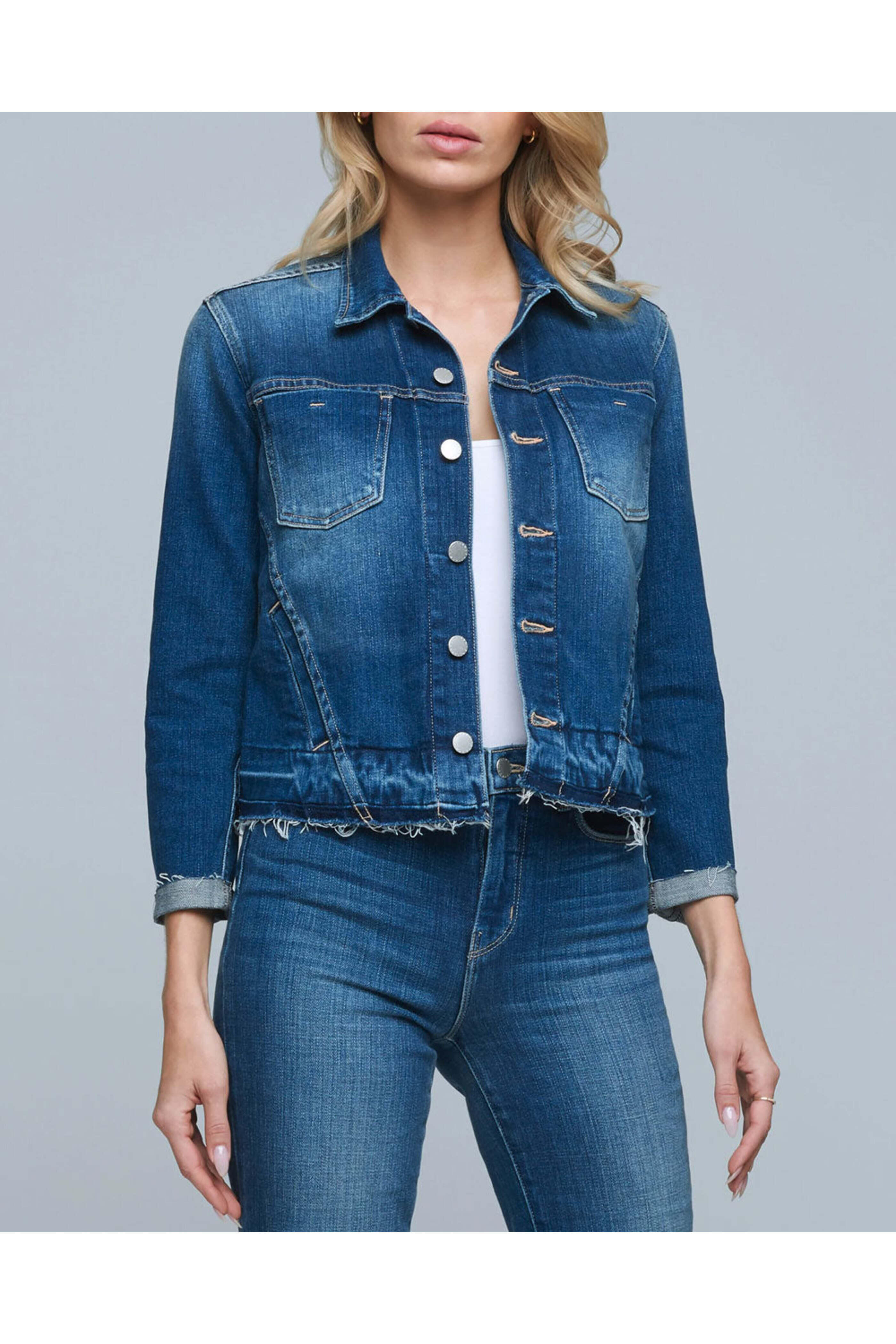L'Agence - Tatiana Distressed Denim Jacket in Talledega
