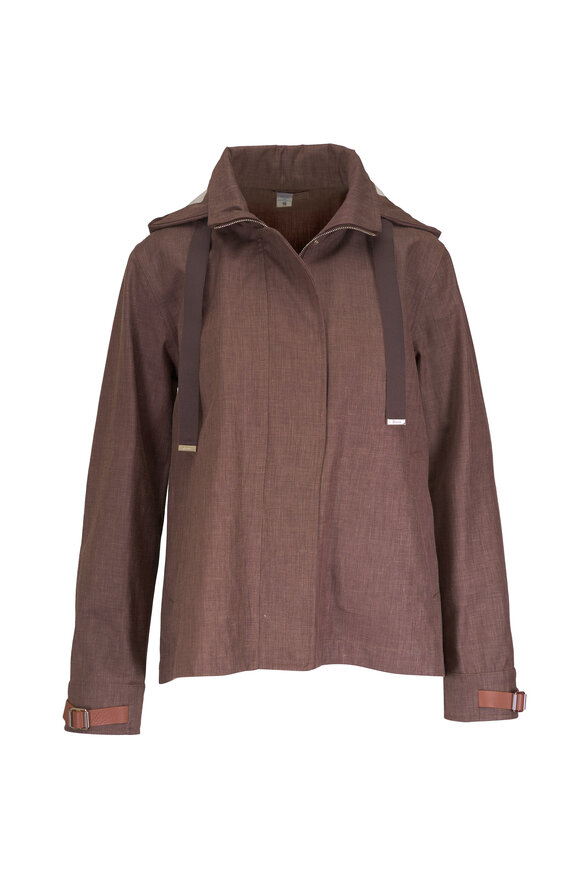 Herno Brown Linen, Wool & Silk Hooded Jacket
