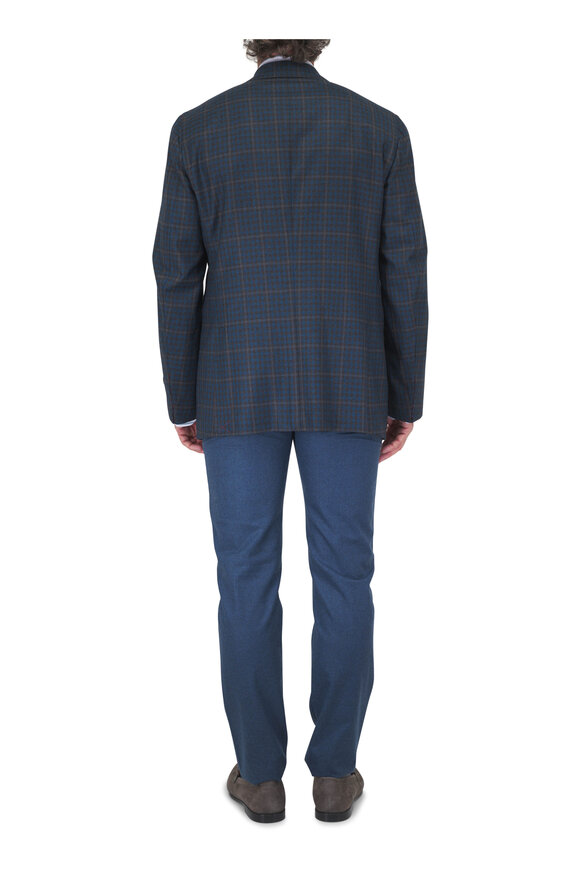 Isaia Gray, White & Teal Stripe Cotton Dress Shirt - view 3