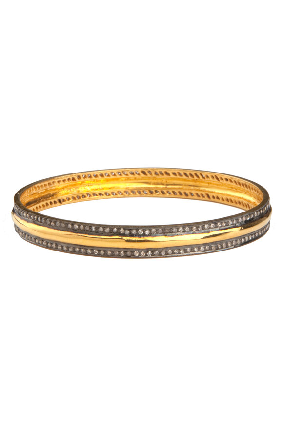 Loren Jewels - Yellow Gold & Silver White Diamond Bangle Bracelet