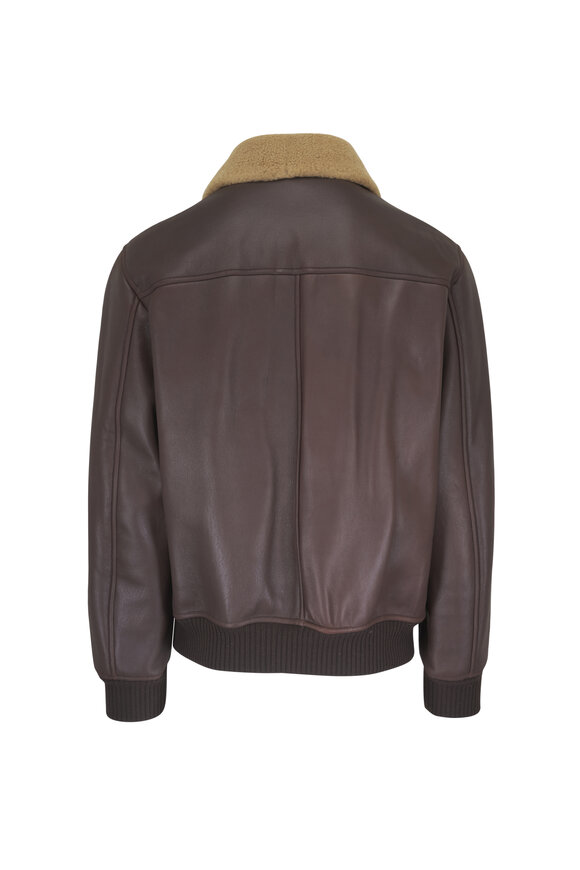 Isaia Dark Brown Leather Shearling Jacket - view 3