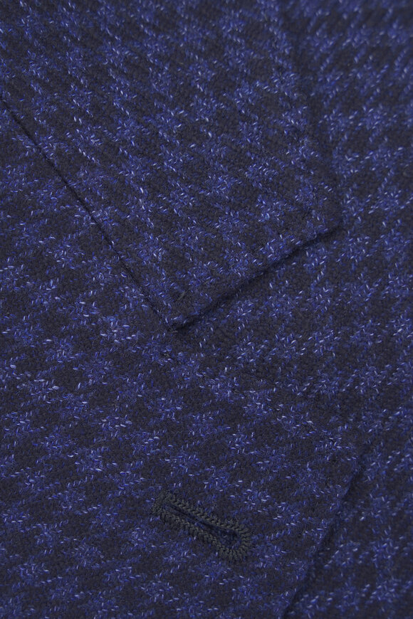 Brunello Cucinelli Navy Houndstooth Wool, Cashmere & Silk Sportcoat - view 3