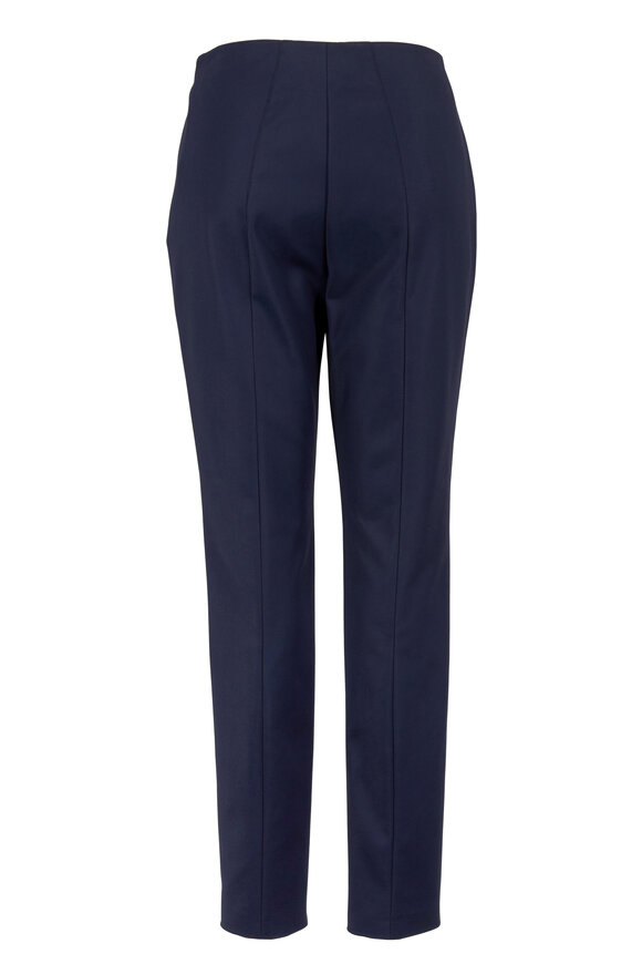 Akris - Melissa Navy Blue Stretch Cotton Side-Zip Pant