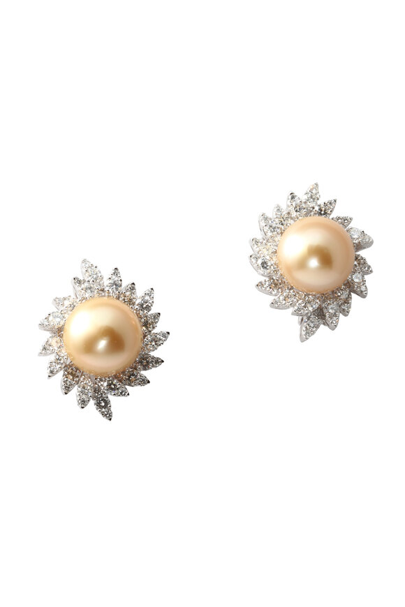 Assael - Golden South Sea Pearl & Diamond Petal Earrings