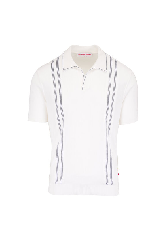Orlebar Brown Horton White Sand Silk-Cotton Chevron Stripe Polo - view 1