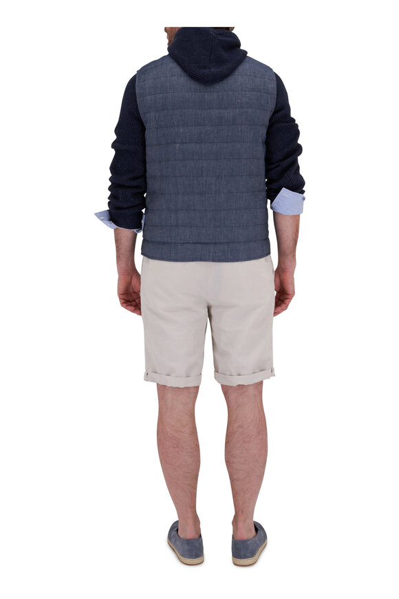 Brunello Cucinelli - Denim Linen & Cotton Quilted Vest