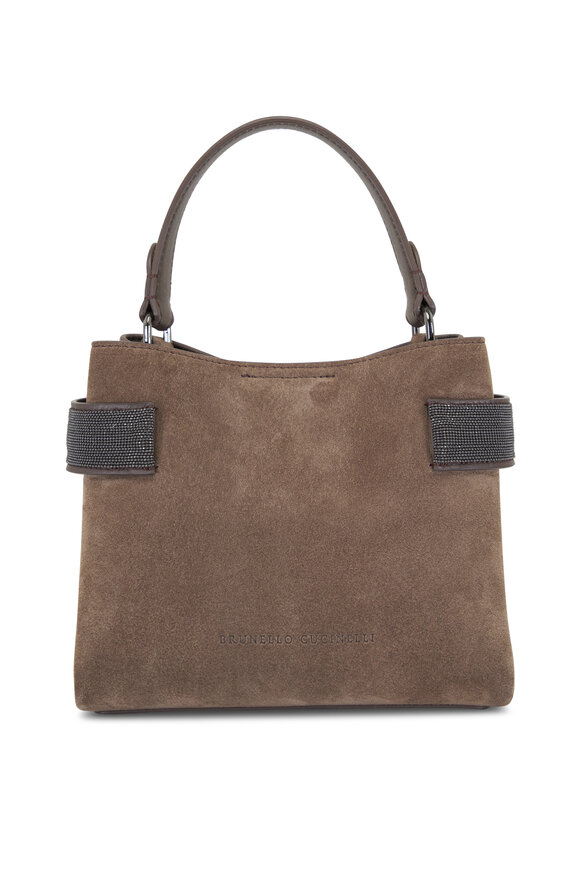 Brunello Cucinelli Small Brown Suede Monili Side Tab Bag