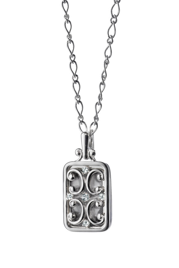 Monica Rich Kosann Silver White Sapphire Gate Locket Necklace