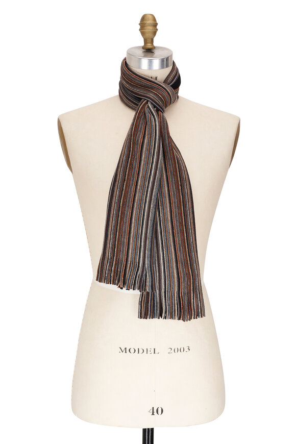 Chelsey Imports Brown Multicolor Striped Wool Knit Scarf  - view 1