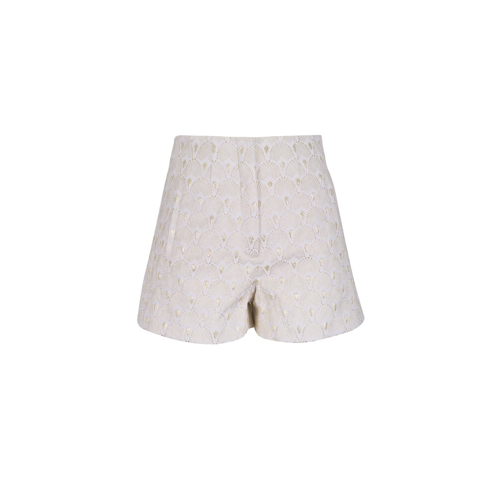 【みき】Quilted Flare Bell Shorts Veronica Beard - Jazmin Off White Gold Print Shorts