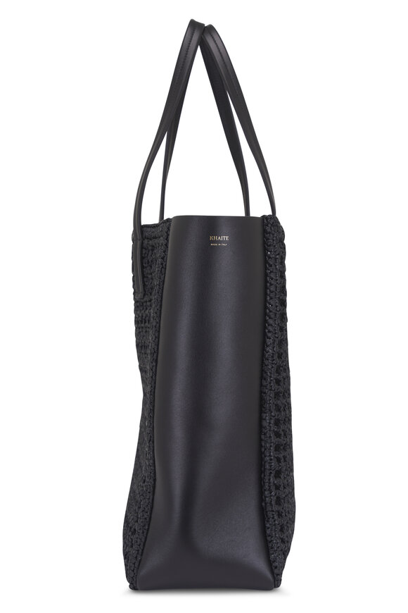 Khaite Large Zoe Black Patchwork Raffia Tote - view 4