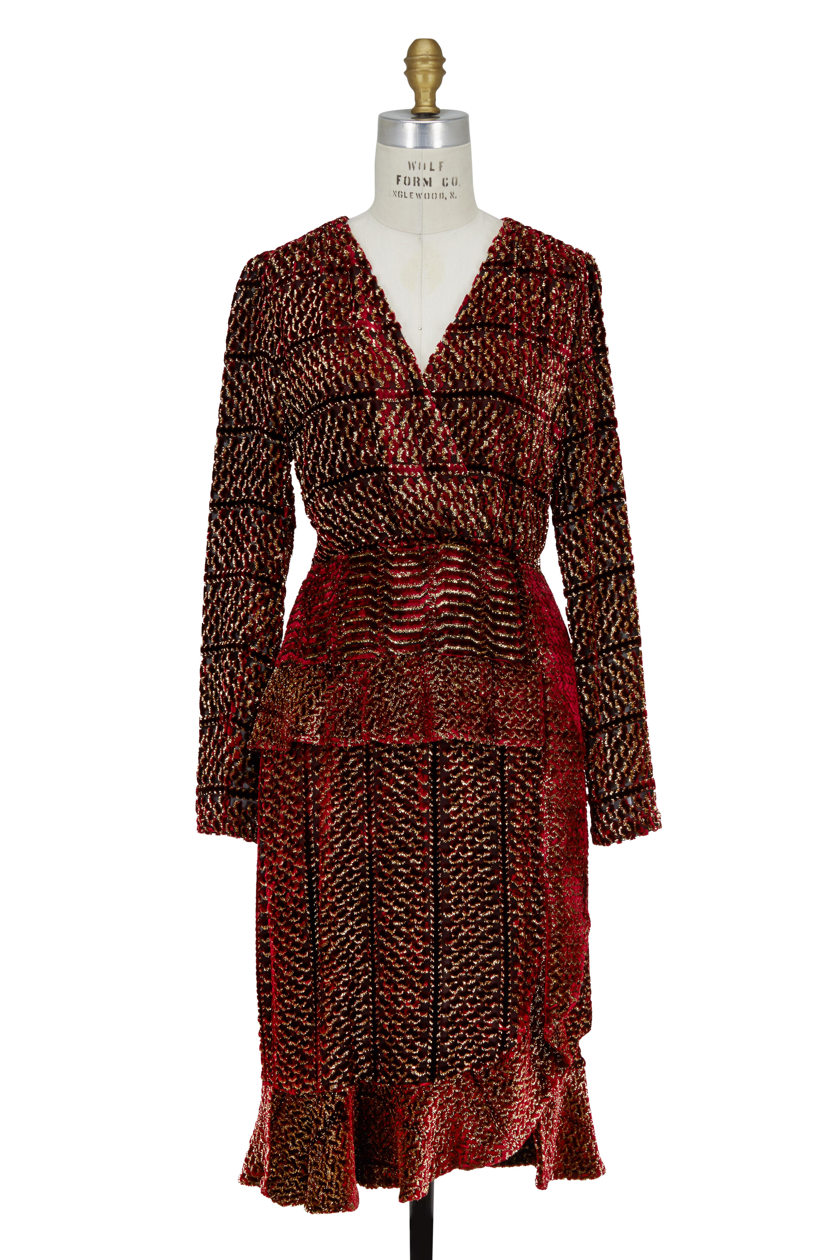 Altuzarra - Red Gold Tibetan Velvet Peplum Dress