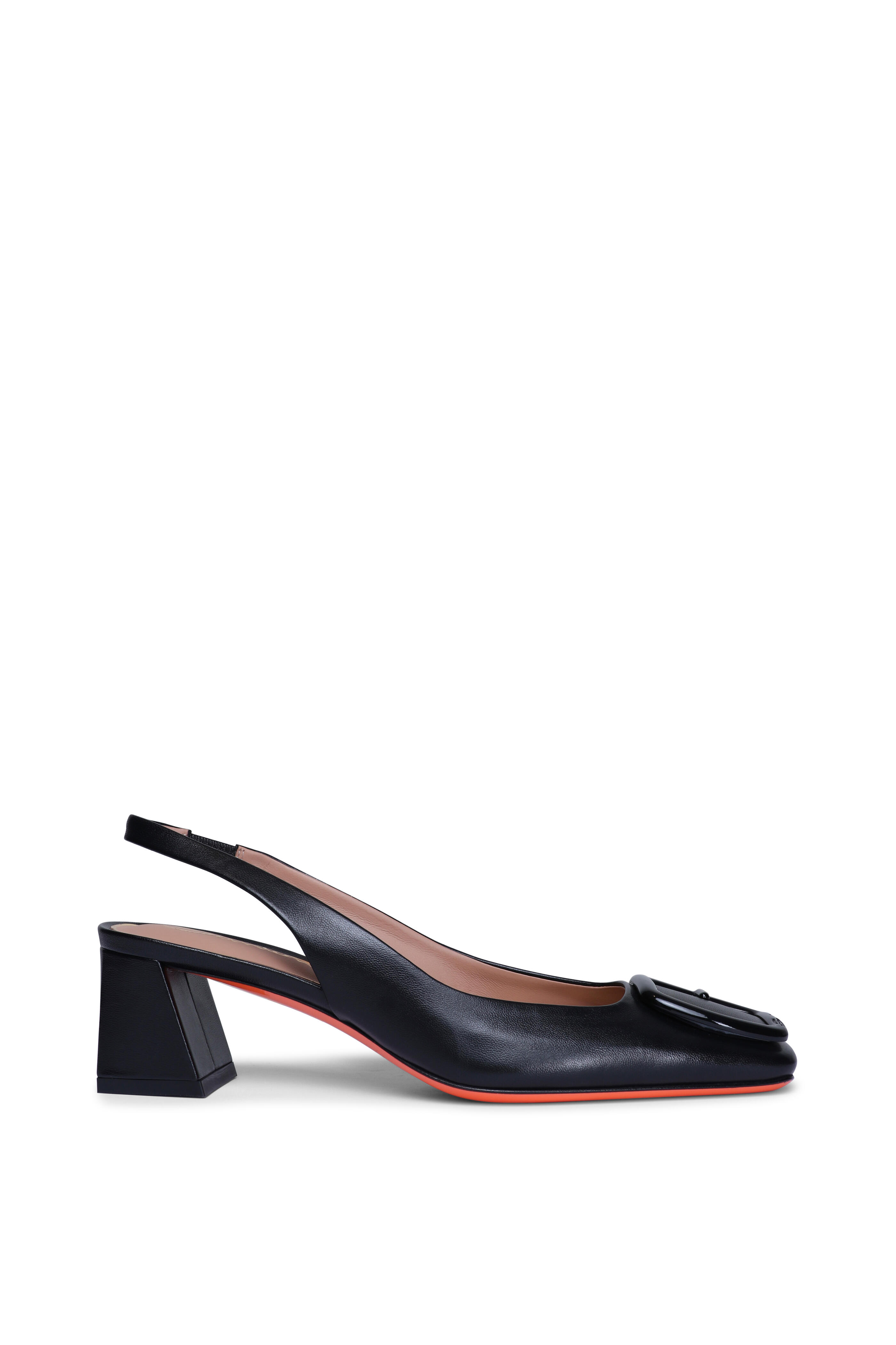 Santoni - Lemon Black Leather Slingback