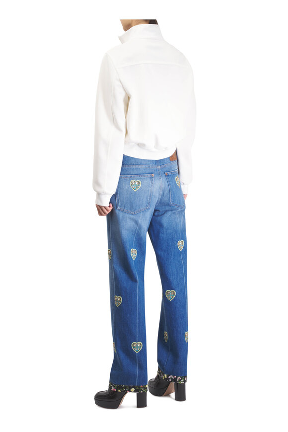 Valentino Medium Blue Heart Embroidered Jean - view 3