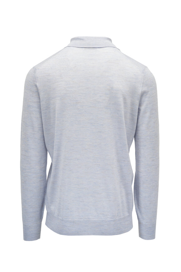 Brunello Cucinelli - Light Blue Cashmere, Silk & Linen Long Sleeve Polo