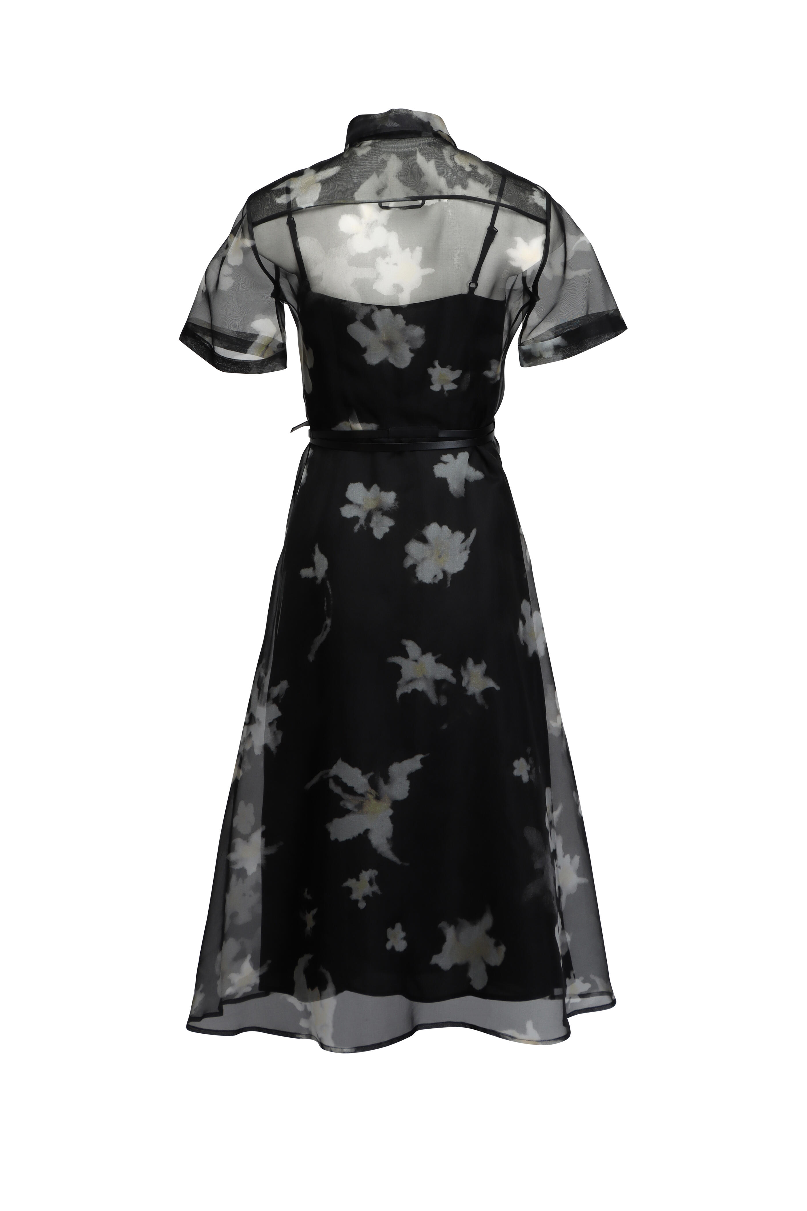 Altuzarra - Kiera Black Inky Flowers Organza Shirtdress