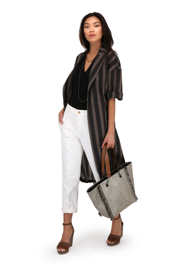 Brunello Cucinelli Platinum Metallic Woven & Leather Reversible Tote - view 4
