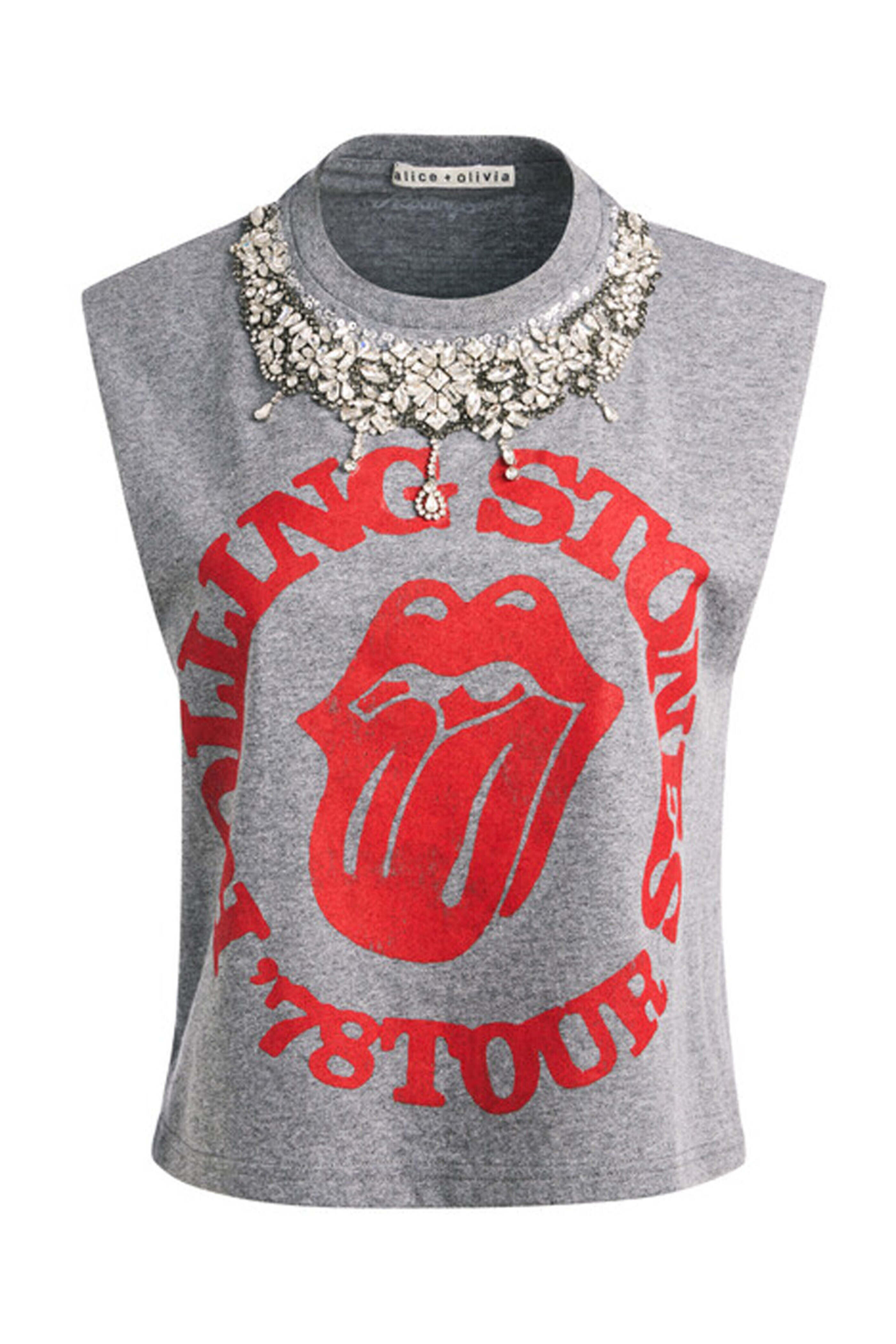 Alice & Olivia - Grey and Ruby Embellished Micah Muscle Tank