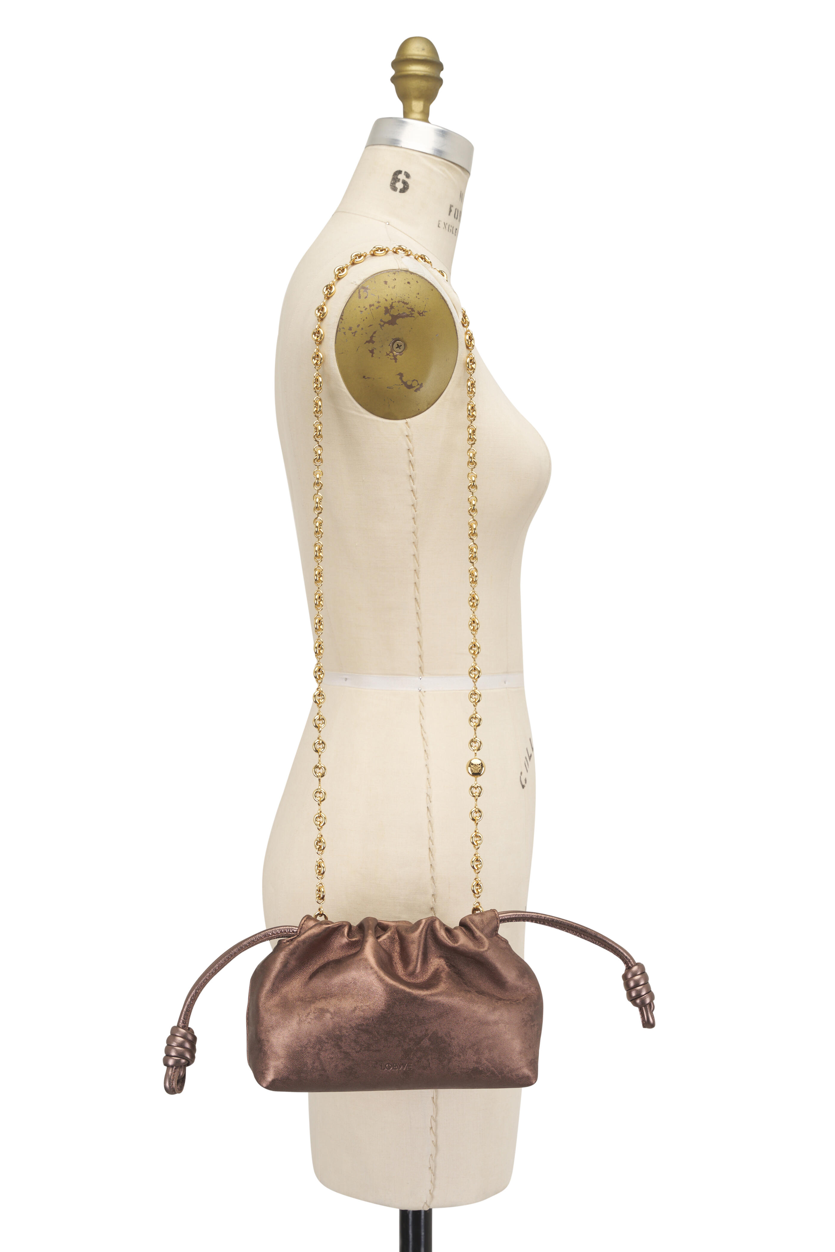 Loewe - Mini Flamenco Moiré Printed Bronze Leather Clutch