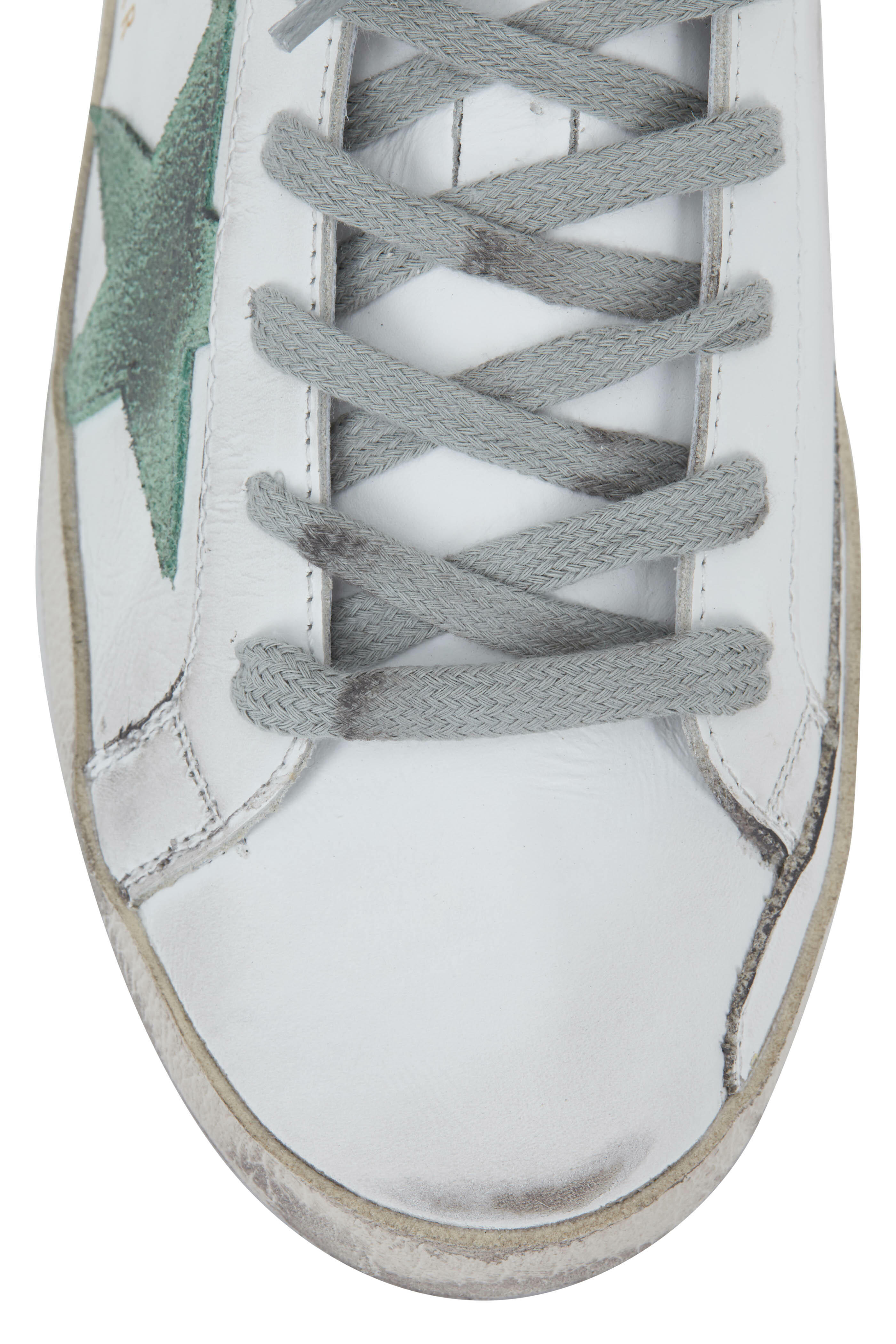 BLANC B0021-GOLD／MINT Golden Goose - Super-Star White Mint Star & Gold Heel Sneaker